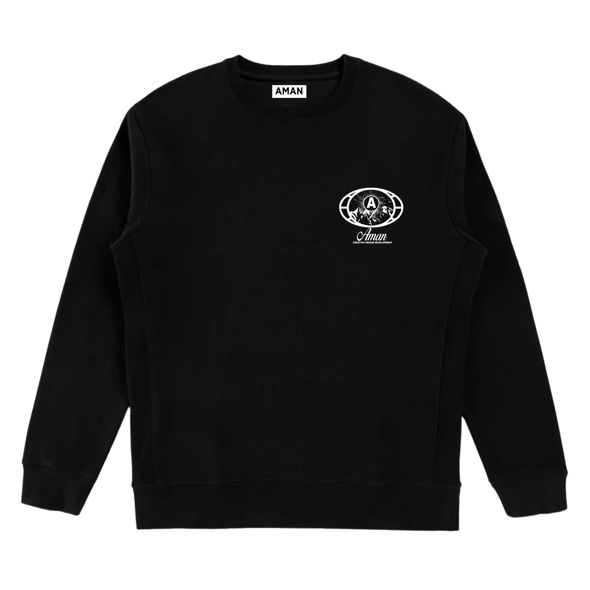 Premium Essential Black Mountain Crest Crew