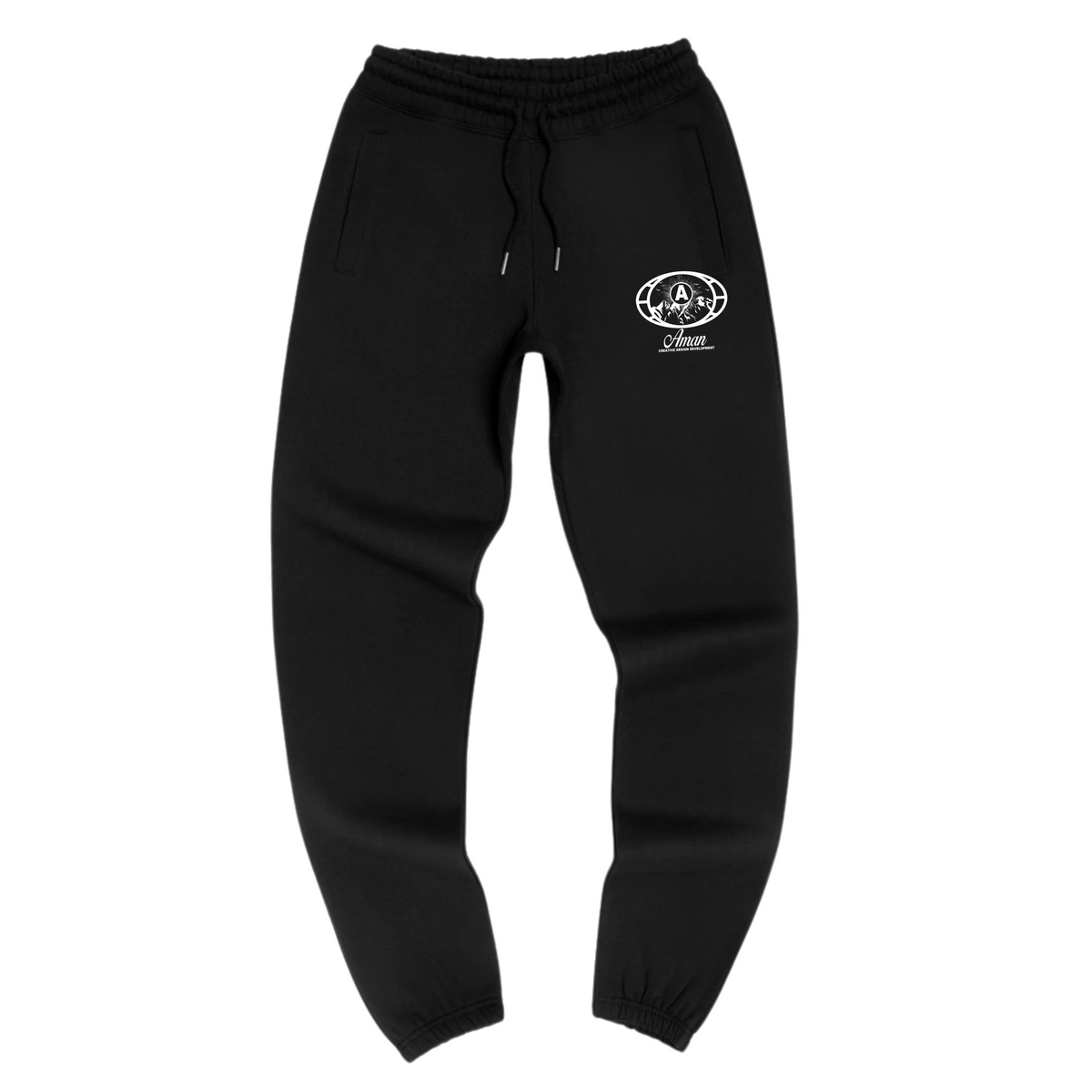 Premium Essential Black Mountain Crest Sweatpants